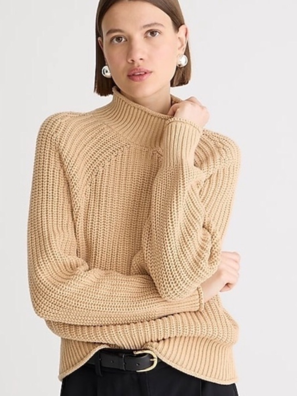 BOGO! J. Crew Classic Rollneck Sweater Tan Cotton Shaker Stitch Small BE159